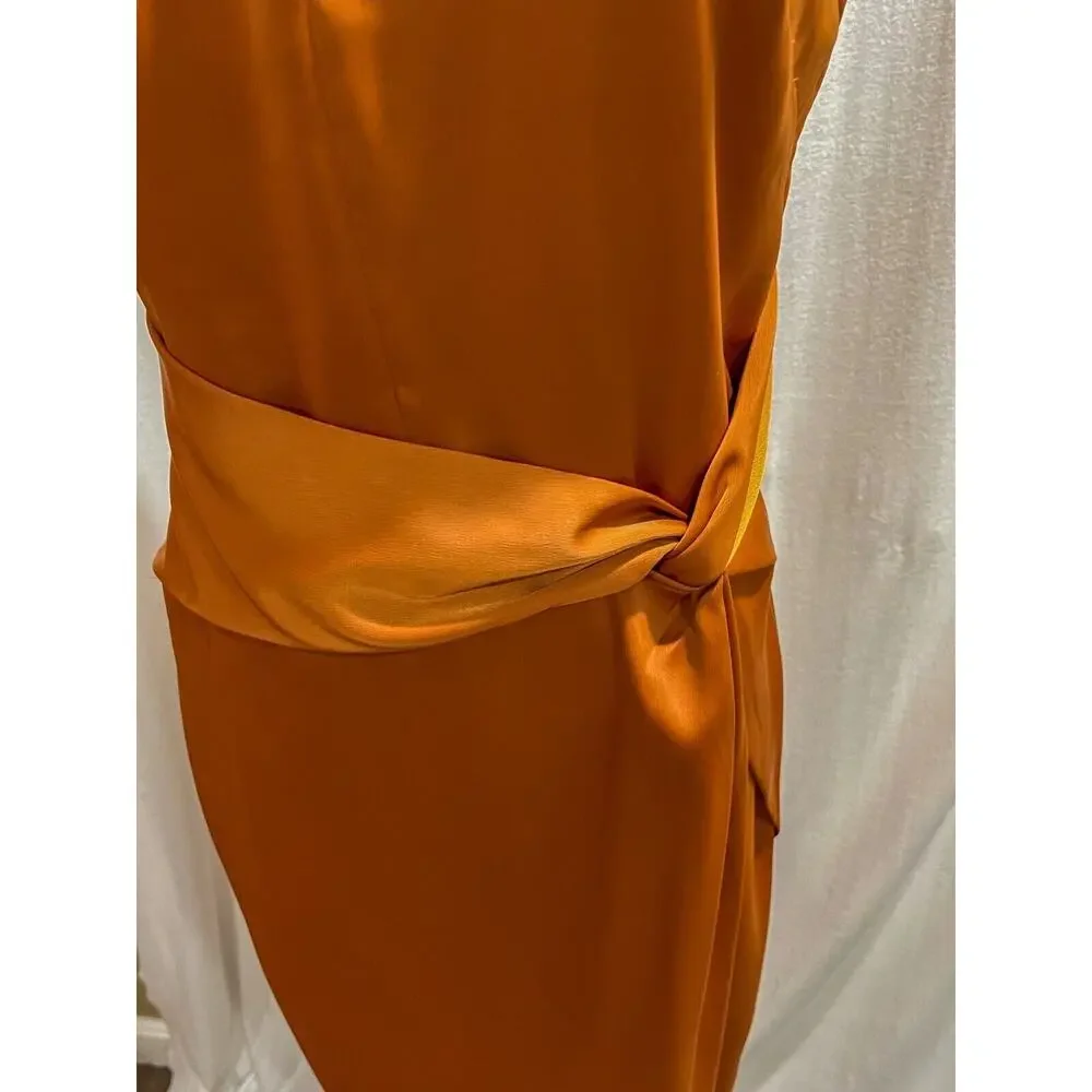 Edit White Closet Rust Color Waist Tie Wrap slit Crossover Versatile Dress Sz 10